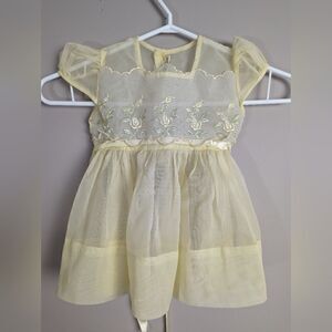 Baby Dress, Vintage Pale yelloe sheer floral embroidery.
